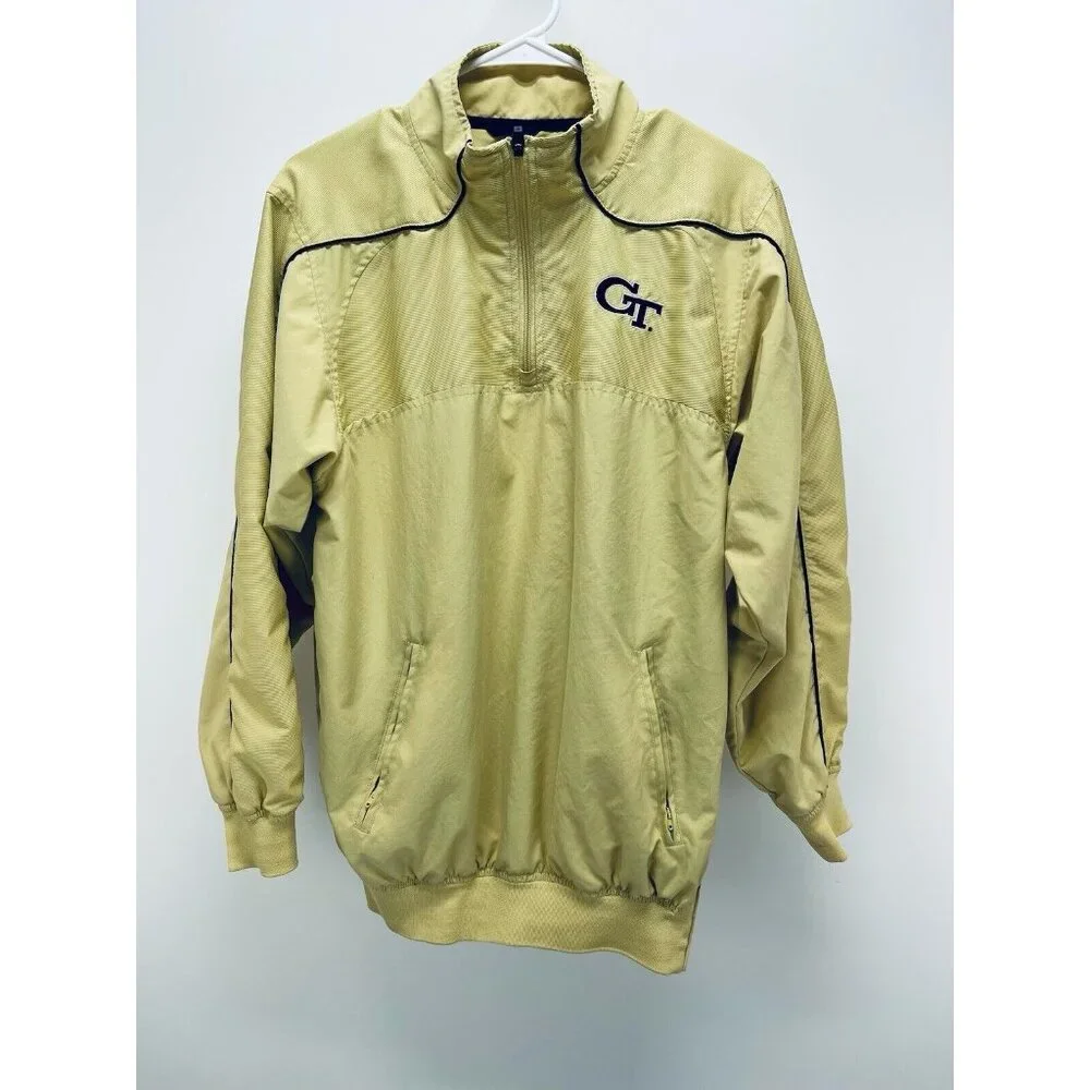 georgia tech Mens Jacket Yellow Pullover Sweathirt Russell Athletic Size Small